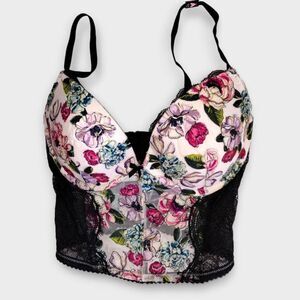 Victorias‎ Secret Corset Sz 32D Rose Pink Black Bustier Lace Sexy Coquette